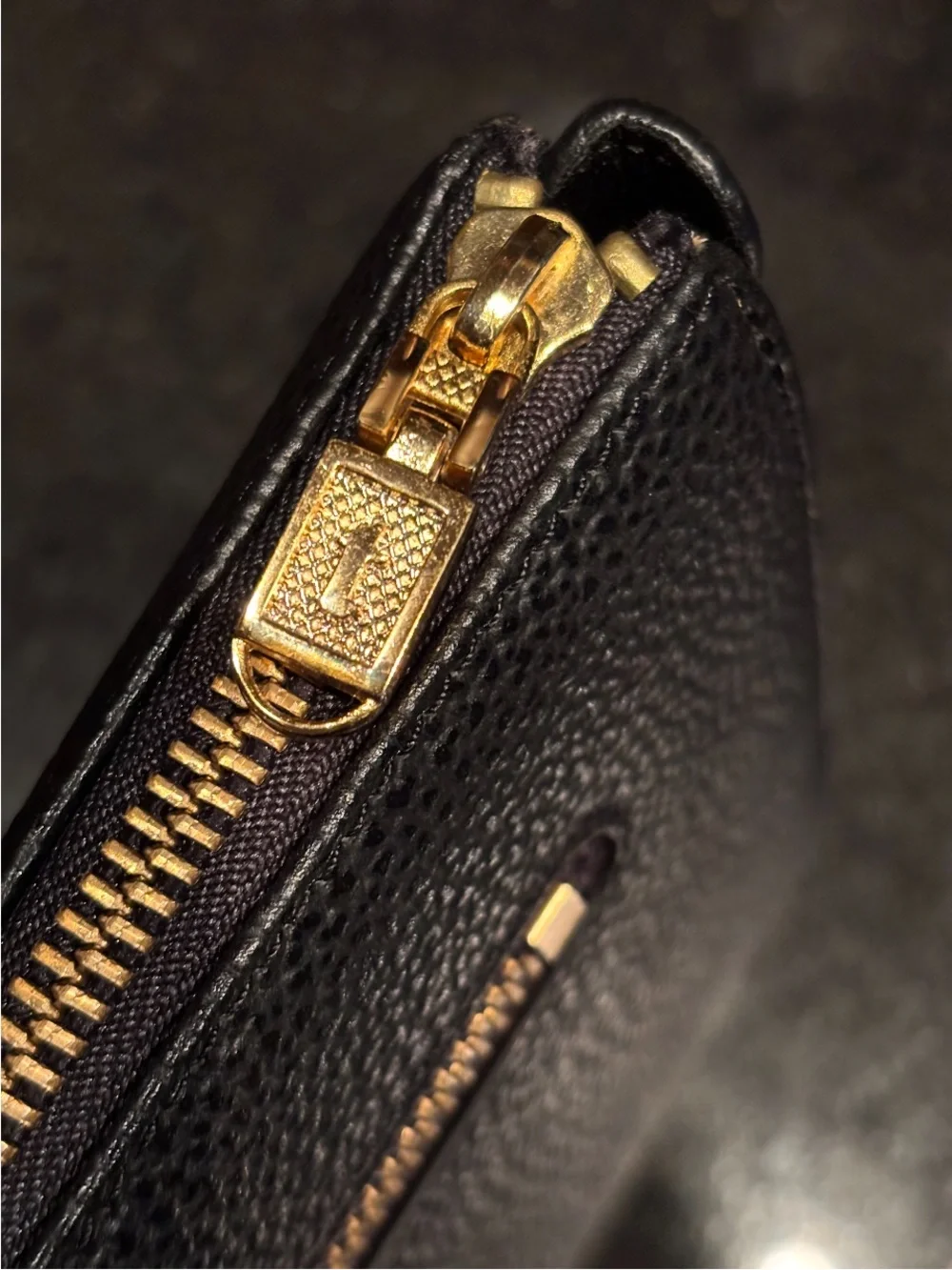 a. testoni Black Pebbled Leather Zip Pouch with Embossed Logo